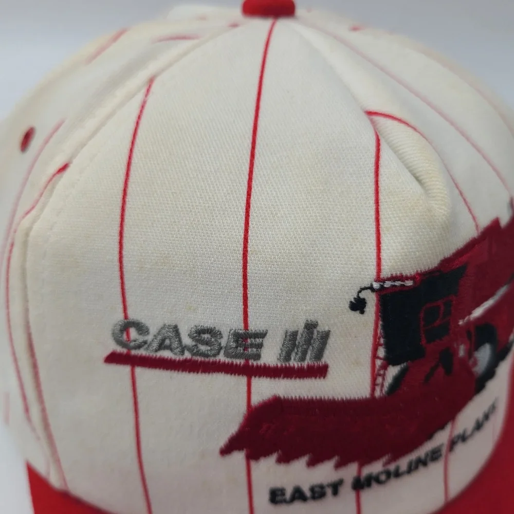 Vintage Case IH Hat Snapback K-Products White Red Pinstripes East Moline‎ Plant